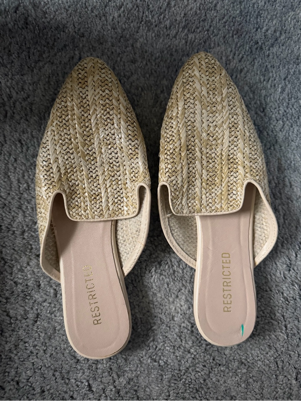 Restricted Woven Slip-On Mules in Cream and Natural
